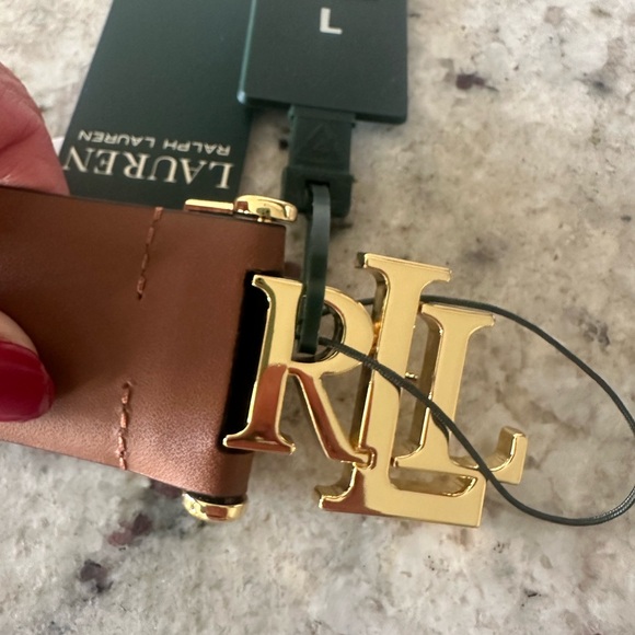 Ralph Lauren Leather Logo Women's Brown and Gold Belt - Picture 8 of 9